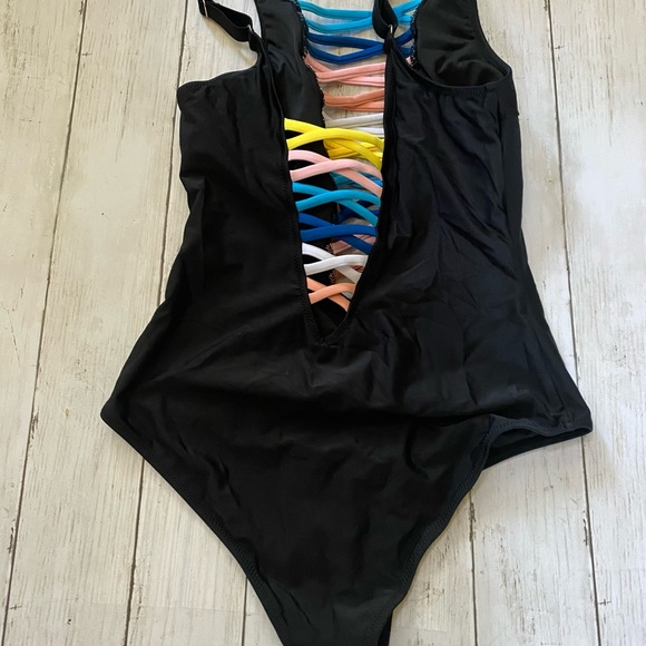 SOFIA'S CHOICE Women's  One Pieces Swimsuit Lace Up Lattice Deep V Bathing - Picture 6 of 10